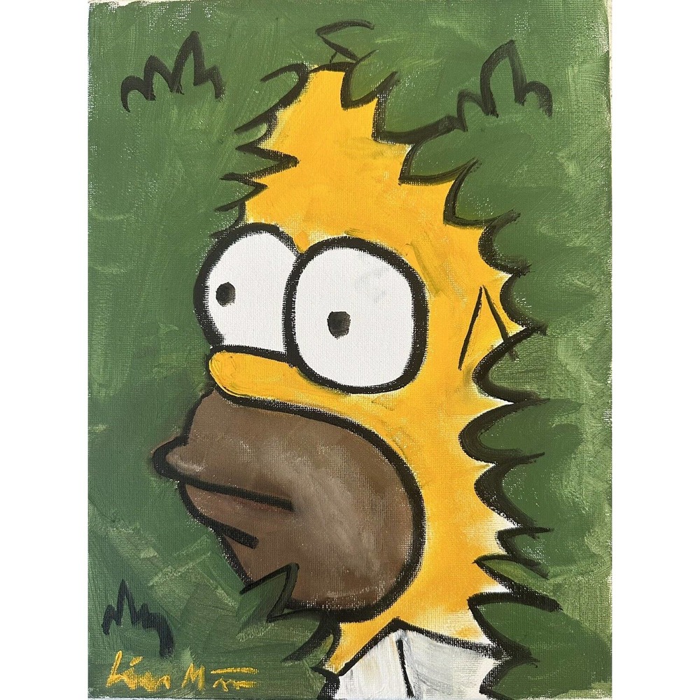 Original Meme Art Homer Simpson Painting Signed Liam Matthew 9x12 crypto street